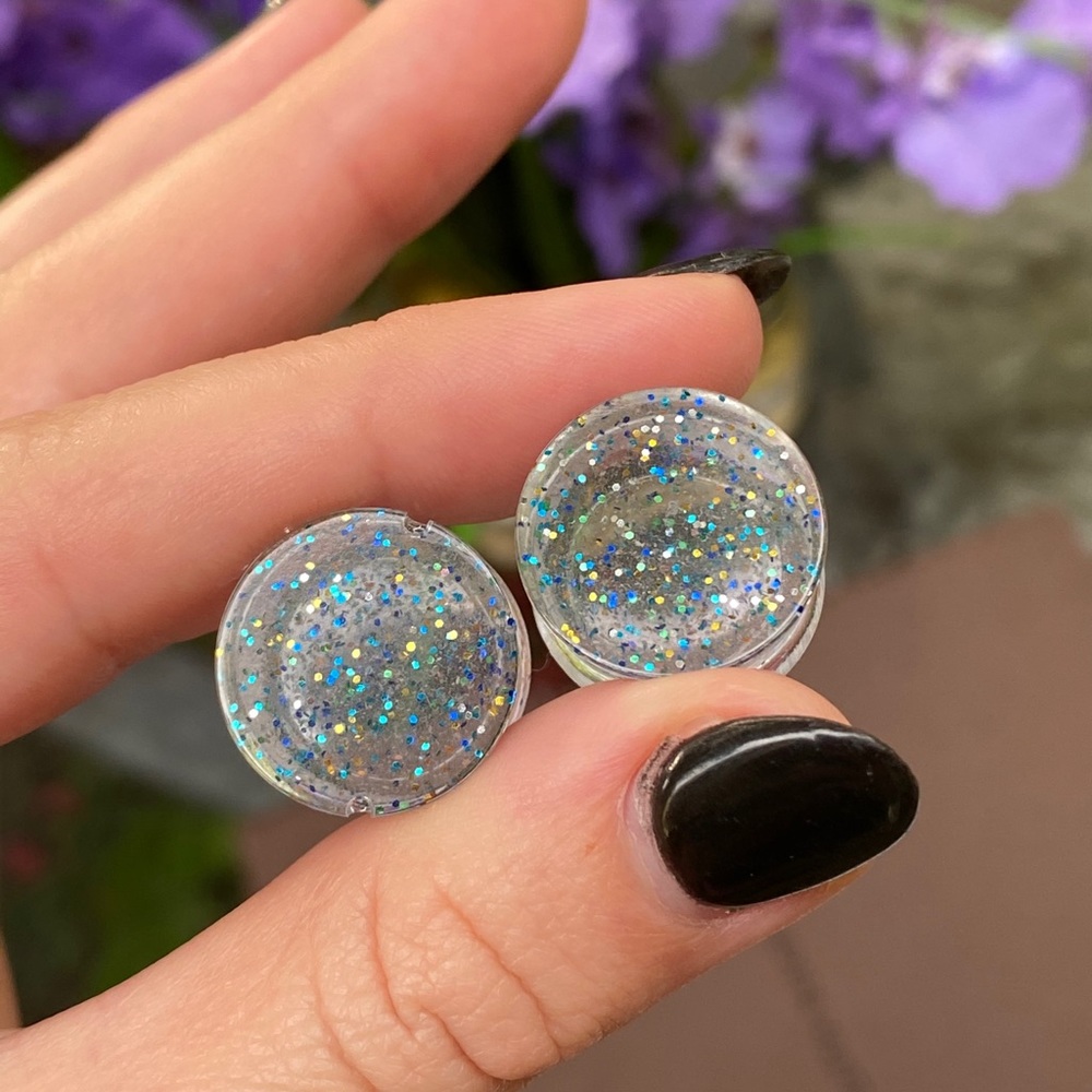Plug Gauge Size 0 Earrings Blue Sparkly Clear - Picture 11 of 11